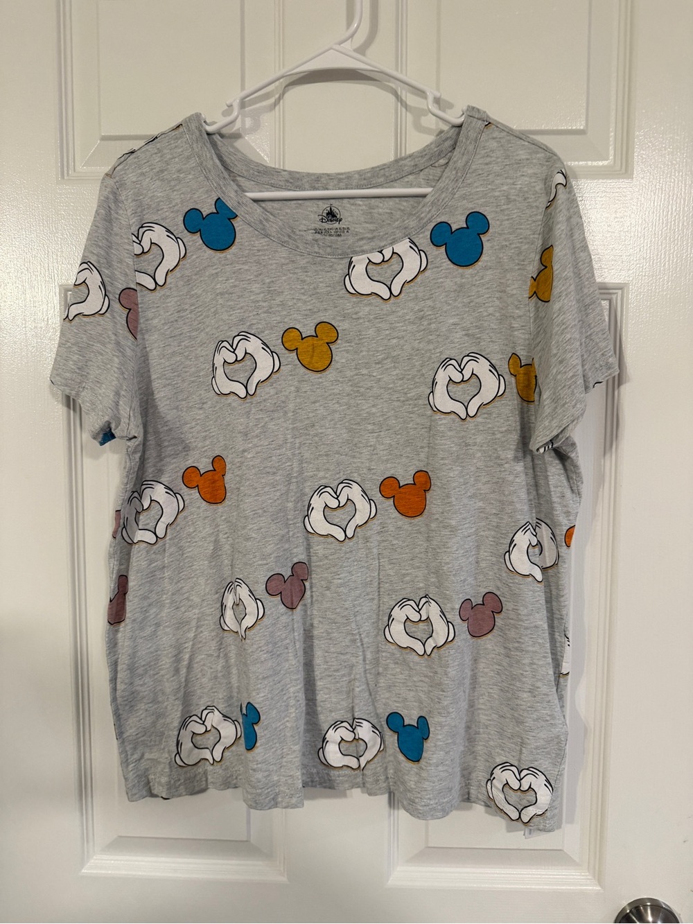 Disney Gray Tee with Multicolor Mickey Icons